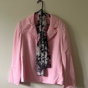 Le Suit Pink Women's Blazer with Floral Scarf